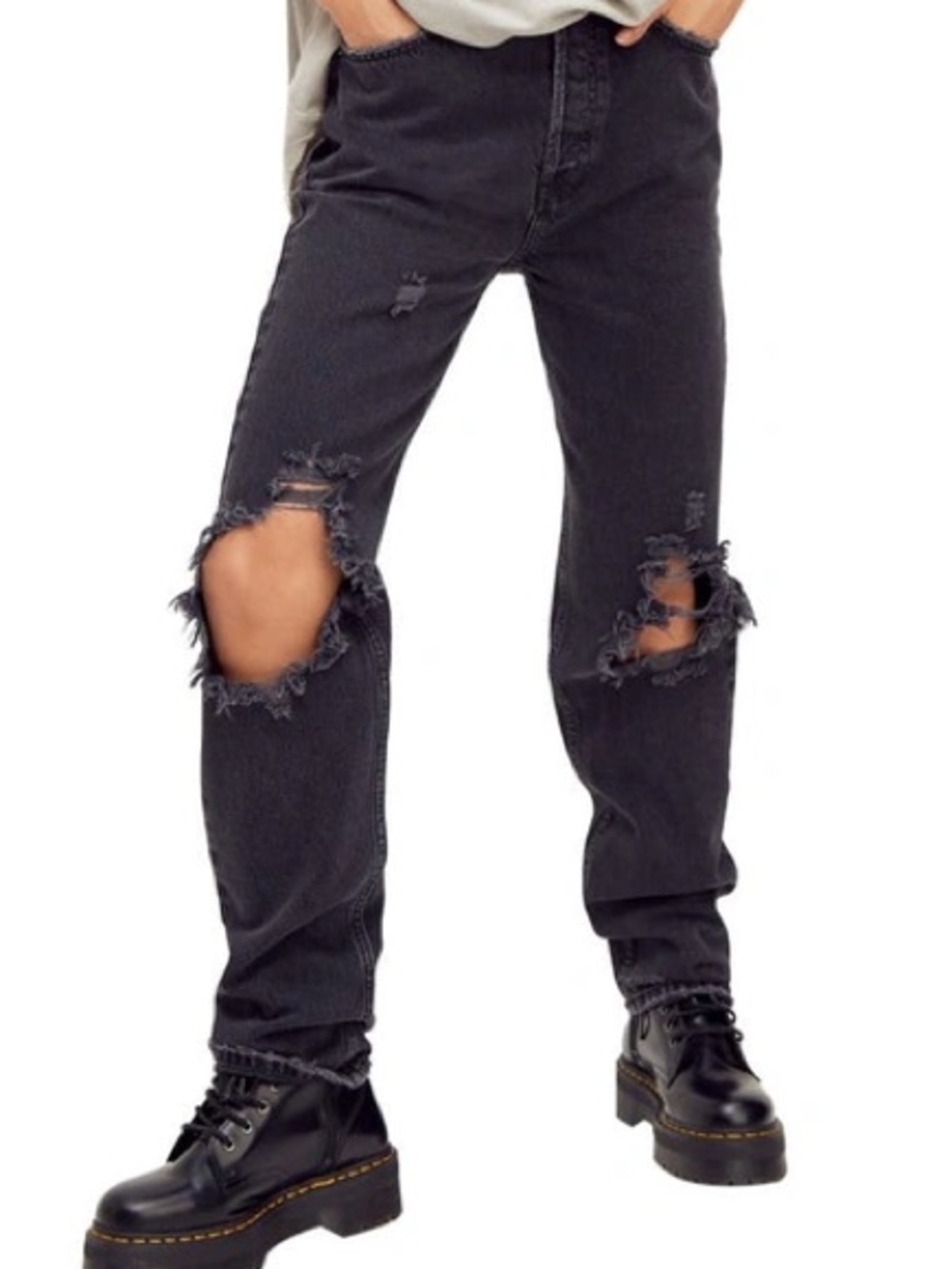 Free People The Lasso High Rise Straight-Leg Distressed Jeans